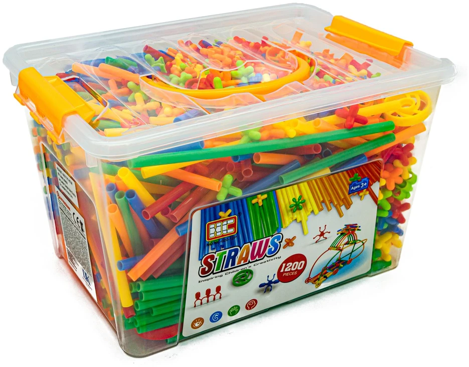 Konstruktorių rinkinys 1200 vnt. plastikinių šiaudelių
