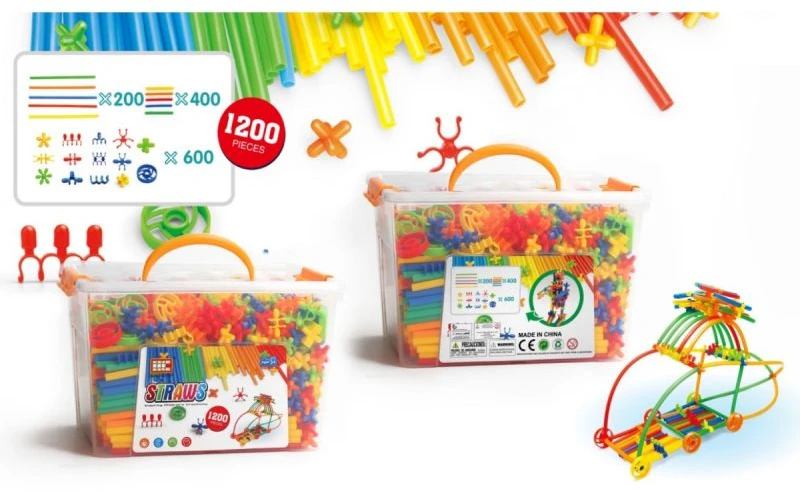 Konstruktorių rinkinys 1200 vnt. plastikinių šiaudelių