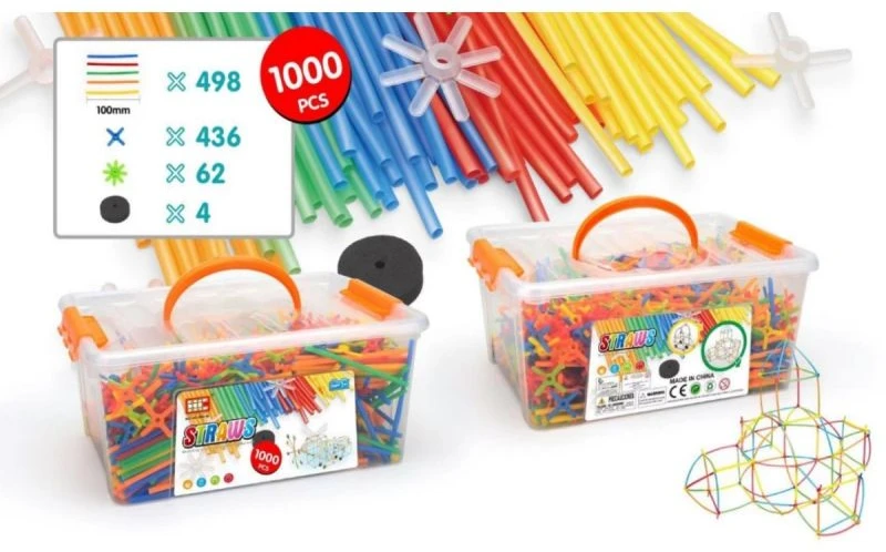 Konstruktorių rinkinys su spalvotomis plastikinėmis šiaudelėmis 1000 vnt