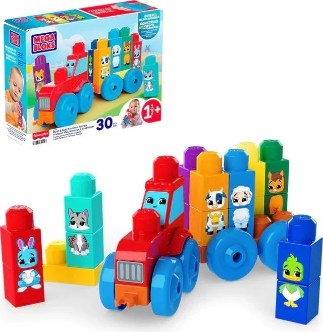 Fisher Mattel MEGA BLOKS konstruktorius – traktorius su gyvūnėliais (JKG33)
