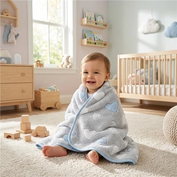 Kūdikio antklodė New Baby 80x90 cm mėlyna su širdelės raštu