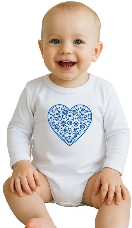 Kūdikių bodis su raštu New Baby Folk Pattern Mėlyna Heart