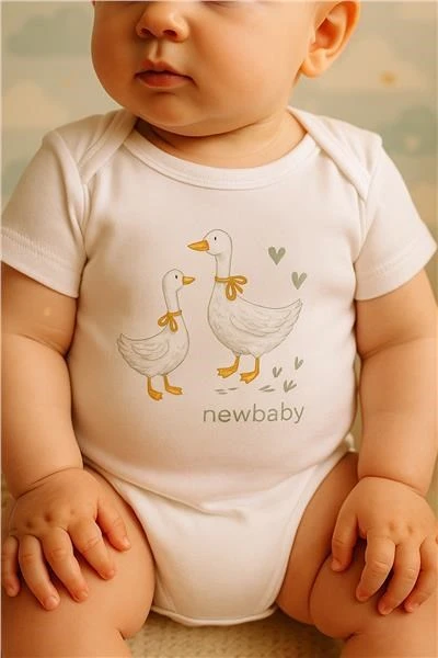 Kūdikių bodis su spauda New Baby Goose – trumpomis rankovėmis
