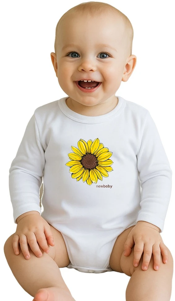 Kūdikių bodis su spauda New Baby Sunflower – trumpomis rankovėmis
