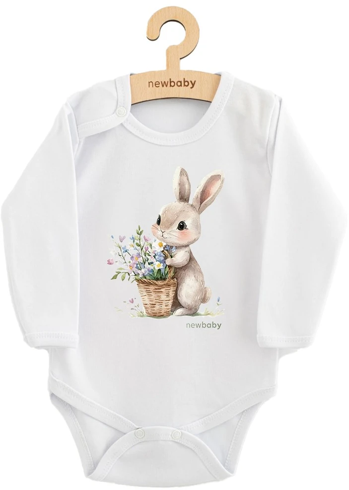 Kūdikių bodis su spaudiniu New Baby Rabbit su gėlėmis