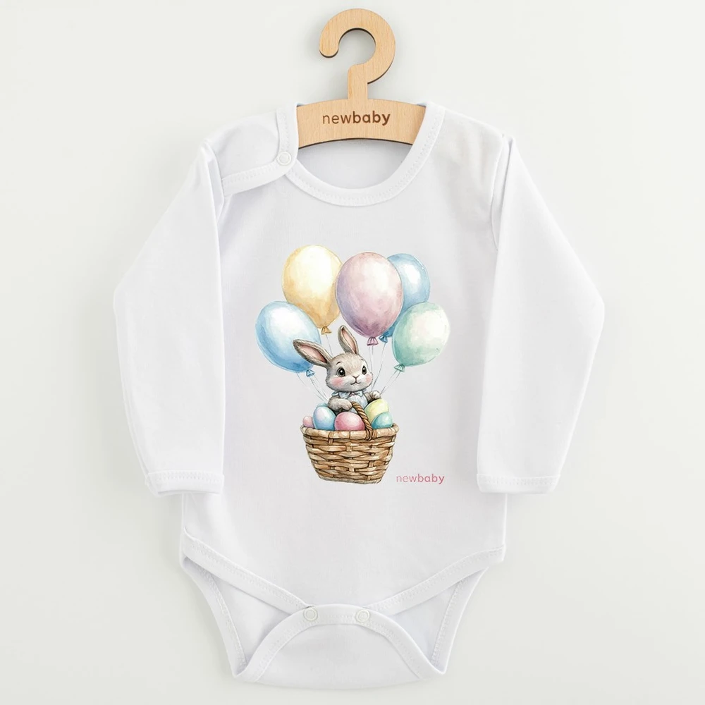 Kūdikių bodis su spaudiniu New Baby Rabbit ir balionais