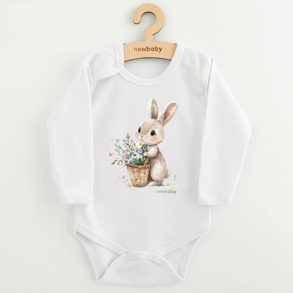 Kūdikių bodis su spaudiniu New Baby Rabbit su gėlėmis