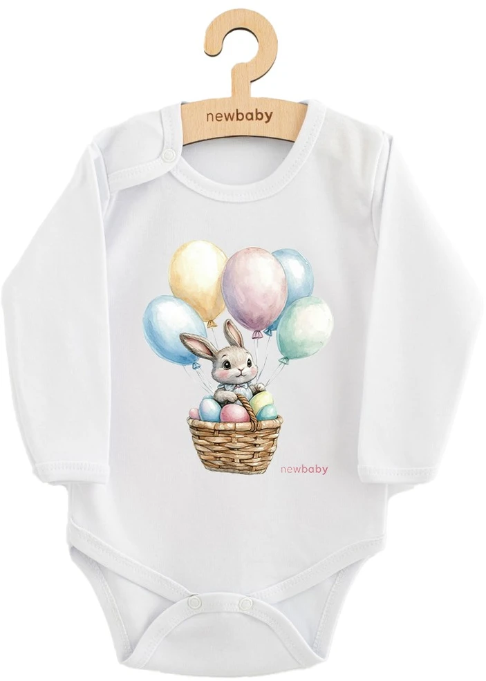 Kūdikių bodis su spaudiniu New Baby Rabbit ir balionais