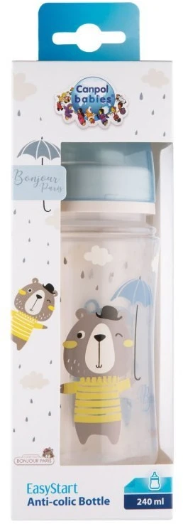 CANPOL BABIES plataus kaklelio buteliukas EASYSTART BONJOUR PARIS, 3 m+, 240 ml, 35/232_blu
