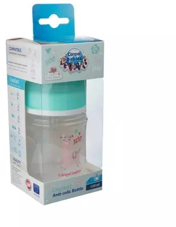 Canpolbabies CANPOL 35/220 EasyStart Exotic 120ml buteliukas nuo dieglių plačios burnos žalias