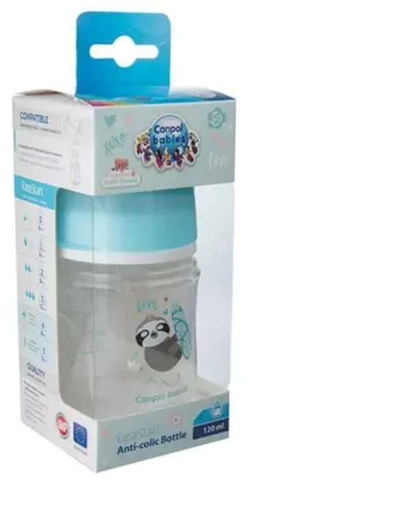 Canpolbabies CANPOL 35/220 EasyStart Exotic 120ml buteliukas nuo dieglių plačios burnos mėlynas
