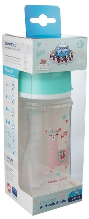 CANPOL 35/221 EasyStart Egzotiškas platus buteliukas nuo dieglių 240ml žalias