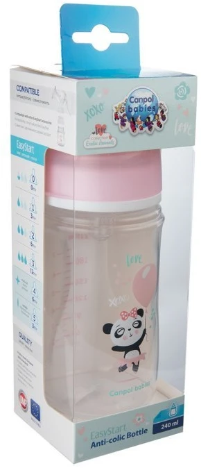 CANPOL 35/221 EasyStart Egzotiškas platus buteliukas nuo dieglių 240ml rožinis