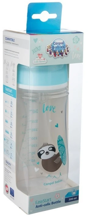 CANPOL 35/222 EasyStart Egzotiškas platus buteliukas nuo dieglių 300ml mėlynas