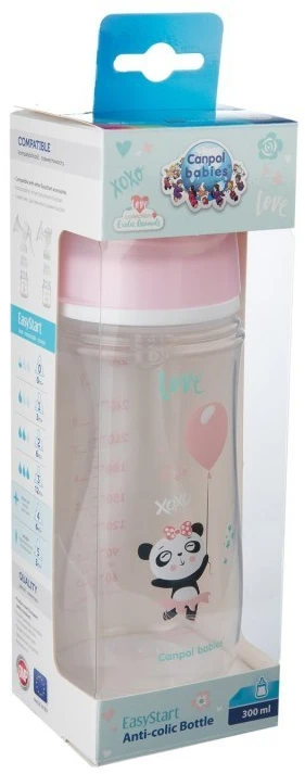 CANPOL 35/222 EasyStart Egzotiškas platus buteliukas nuo dieglių 300ml rožinis