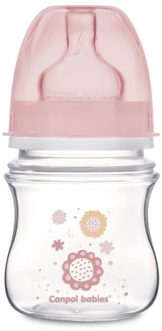 CANPOL 35/216 Easystart naujagimiui plačiai atidaromas buteliukas nuo dieglių 120 ml rožinės gėlės