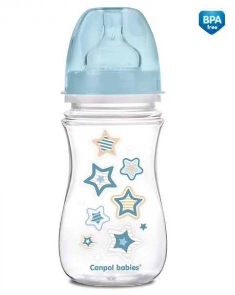 Canpolbabies CANPOL BABIES buteliukas plataus kaklelio Easy Start Newborn Anti-colic 240ml 35/217 mėlynas stars