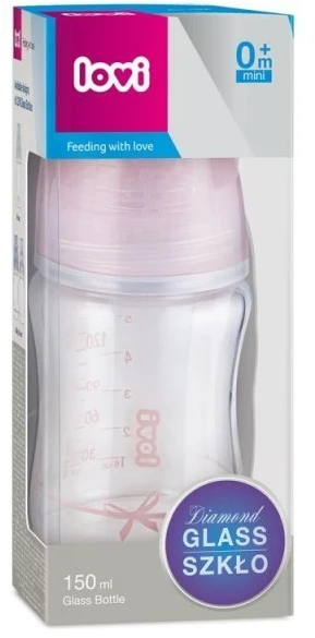 LOVI stiklinis buteliukas DIAMOND GLASS Baby Shower girl, 150 ml, 74/104girl