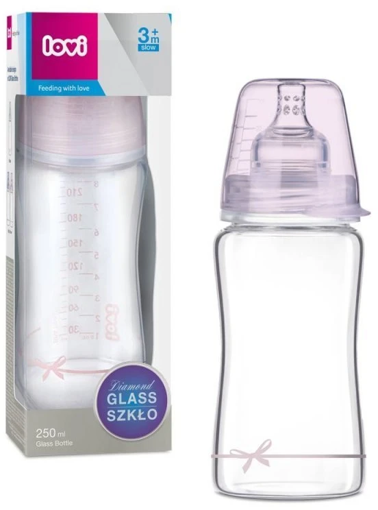 LOVI stiklinis buteliukas DIAMOND GLASS Baby Shower girl, 250 ml, 74/204girl