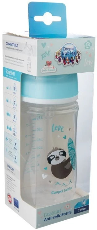 CANPOL 35/221 EasyStart Egzotiškas platus buteliukas nuo dieglių 240ml mėlynas