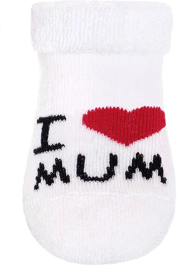 Kūdikių kilpinės kojinės New Baby baltos „I Love Mum and Dad“, dydis 62 (3-6 mėn.)