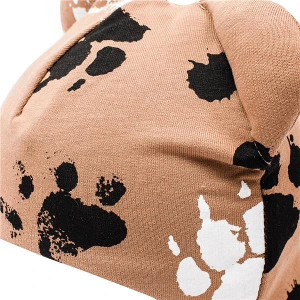 Kūdikių medvilninė kepurė su ausytėmis New Baby Paw garstyčių spalvos, dydis 56 (0-3 mėn.)