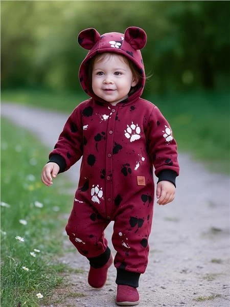 Kūdikių medvilninis kombinezonas su gobtuvu ir ausytėmis New Baby Paw tamsiai rožinis, dydis 74 (6-9 mėn.)