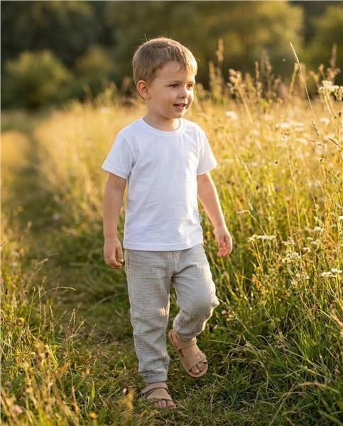 Kūdikių medvilninių marškinėlių ir muslino kelnių rinkinys New Baby Kindergarten šviesiai pilkos spalvos