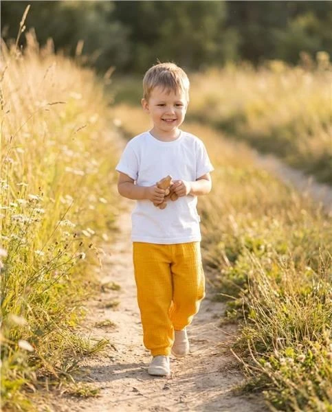 Kūdikių medvilninių marškinėlių ir muslino kelnių rinkinys New Baby Kindergarten Toffe