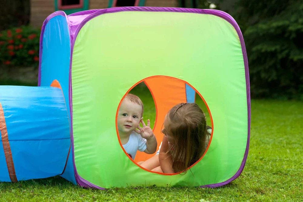 Dėlionė Kūdikių palapinė Baby Mix 3in1 oranžinė-mėlyna