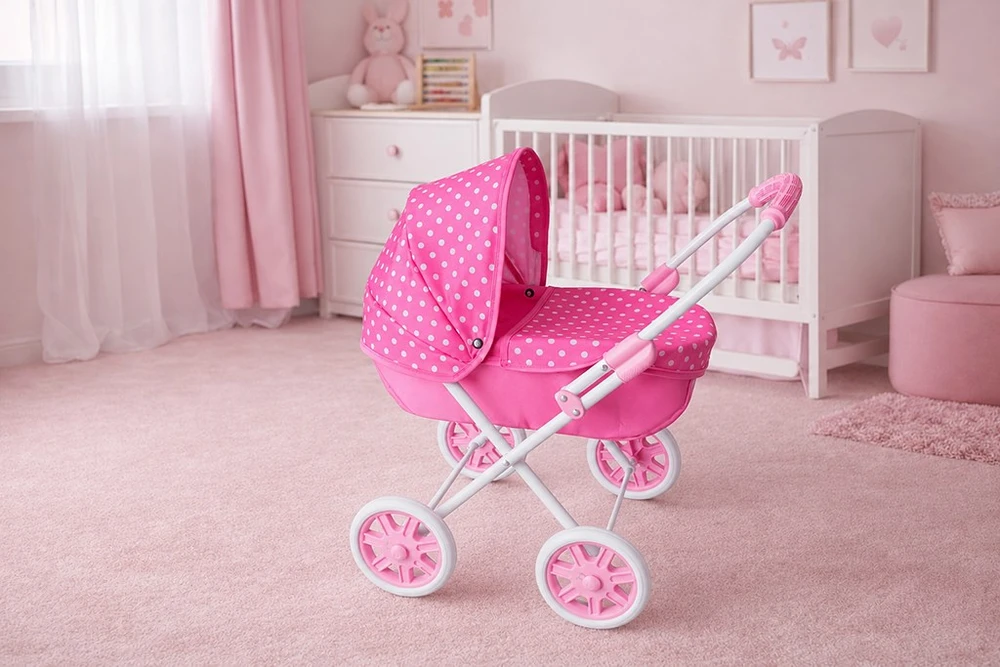 Dėlionė Kūdikių vežimėlis lėlėms New Baby Annie rožinis