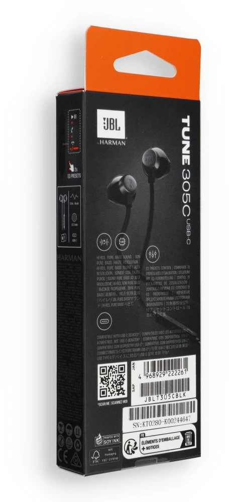 JBL Tune 305C susinės, USB Type-C Juodos