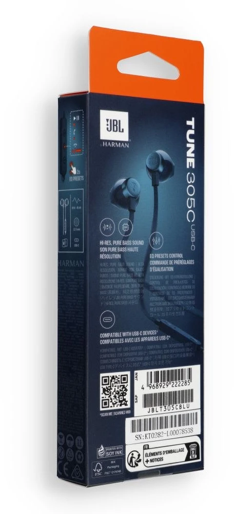 JBL TUNE 305C, AUSINĖS LAIDINĖS USB-C AUSINĖS SU AUKŠTA RAIŠKA, Mėlynas