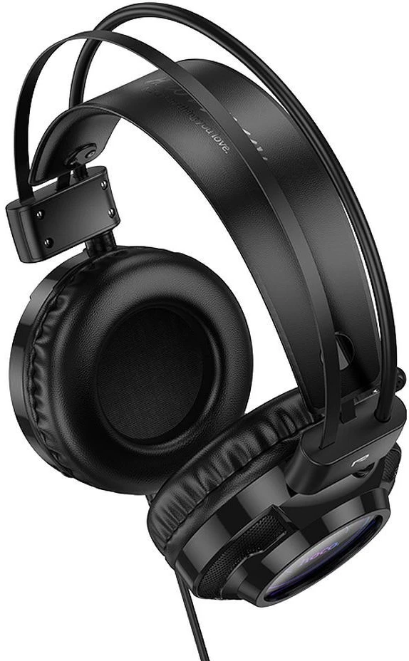 Wire ausinės USB A + Jack 3,5 mm Hoco žaidimams 2 m W110 juodas
