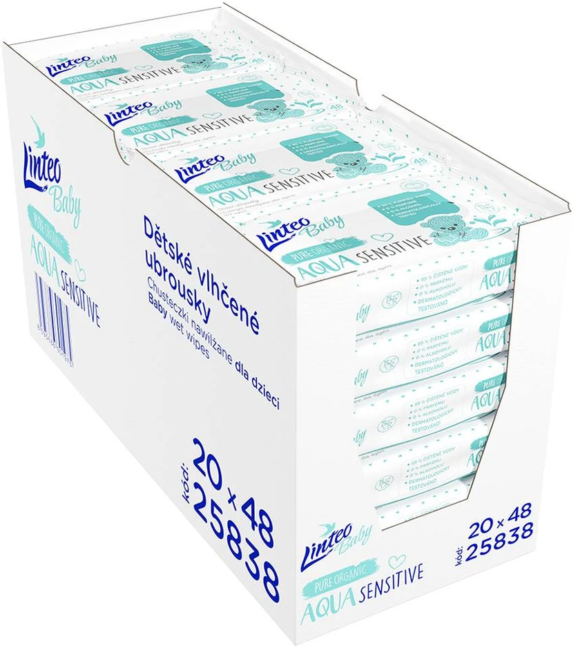 Linteo Baby AQUA SENSITIVE drėgnos kūdikių servetėlės, 48 vnt.