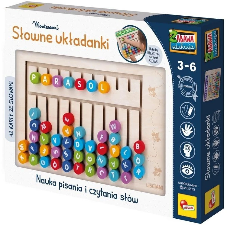 Lisciani Medinė Montessori raidžių dėlionė žodžiams mokytis