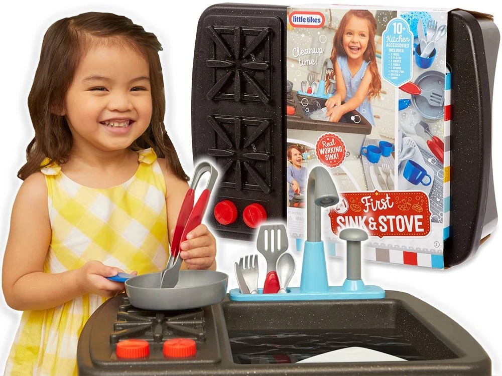 Little Tikes Mažos tikes kriauklė + virtuvė su vandens cirkuliacija 2in1 kriauklės virtuvė Pirmoji 13 AKC