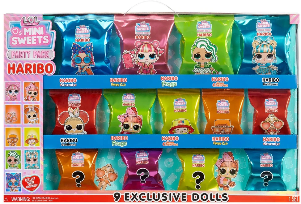 MGA Lėlė Lol staigmena mėgsta mini saldumynus x Haribo vakarėlių rinkinys