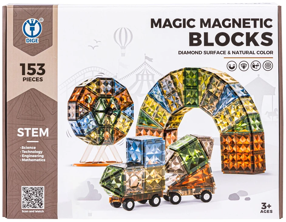 Magnetinės konstravimo kaladėlės 153 spalvoti elementai