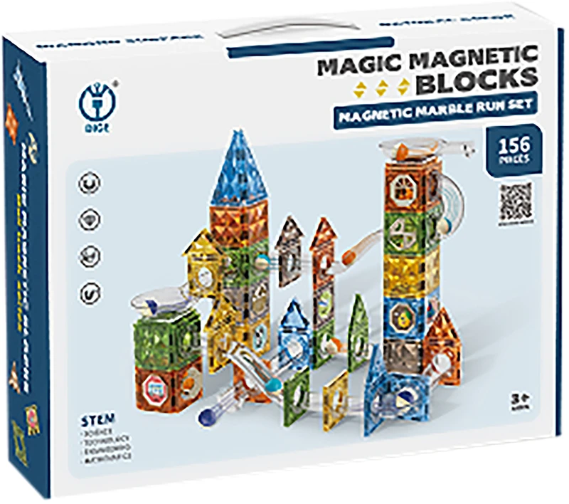 Magnetinės konstravimo kaladėlės rutuliukų trasai 156 spalvotos detalės