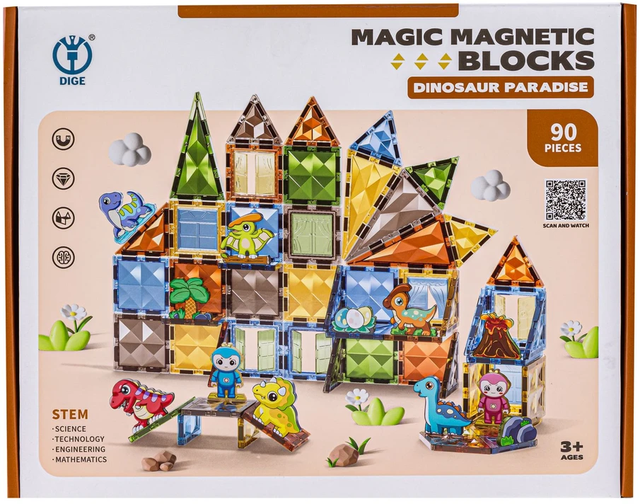 Magnetinės konstruktoriaus kaladėlės dinozaurų parkas 90 el