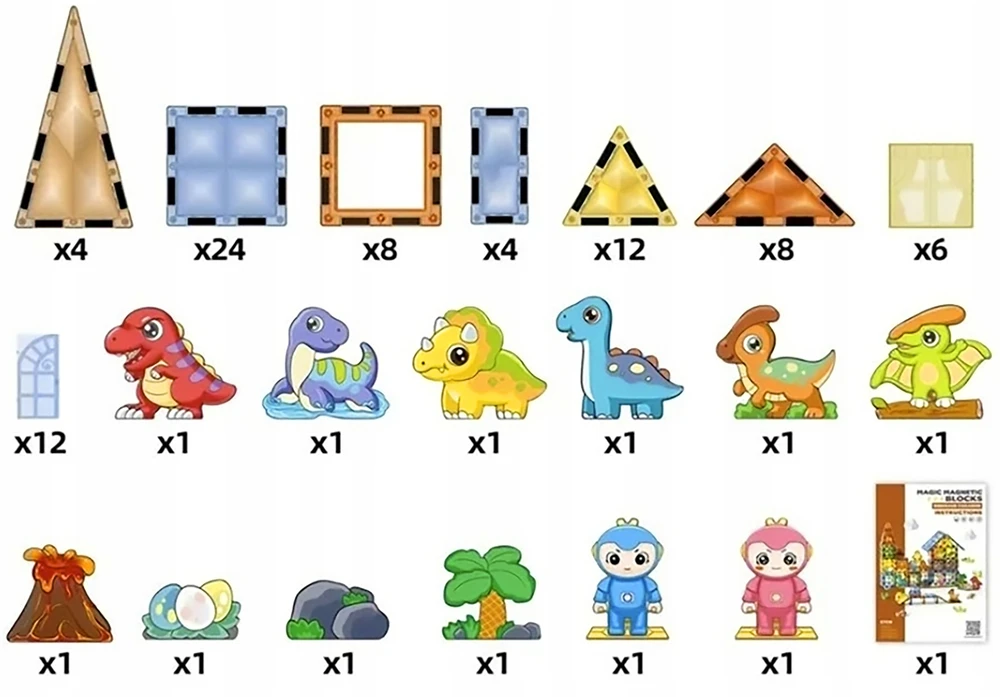 Magnetinės konstruktoriaus kaladėlės dinozaurų parkas 90 el
