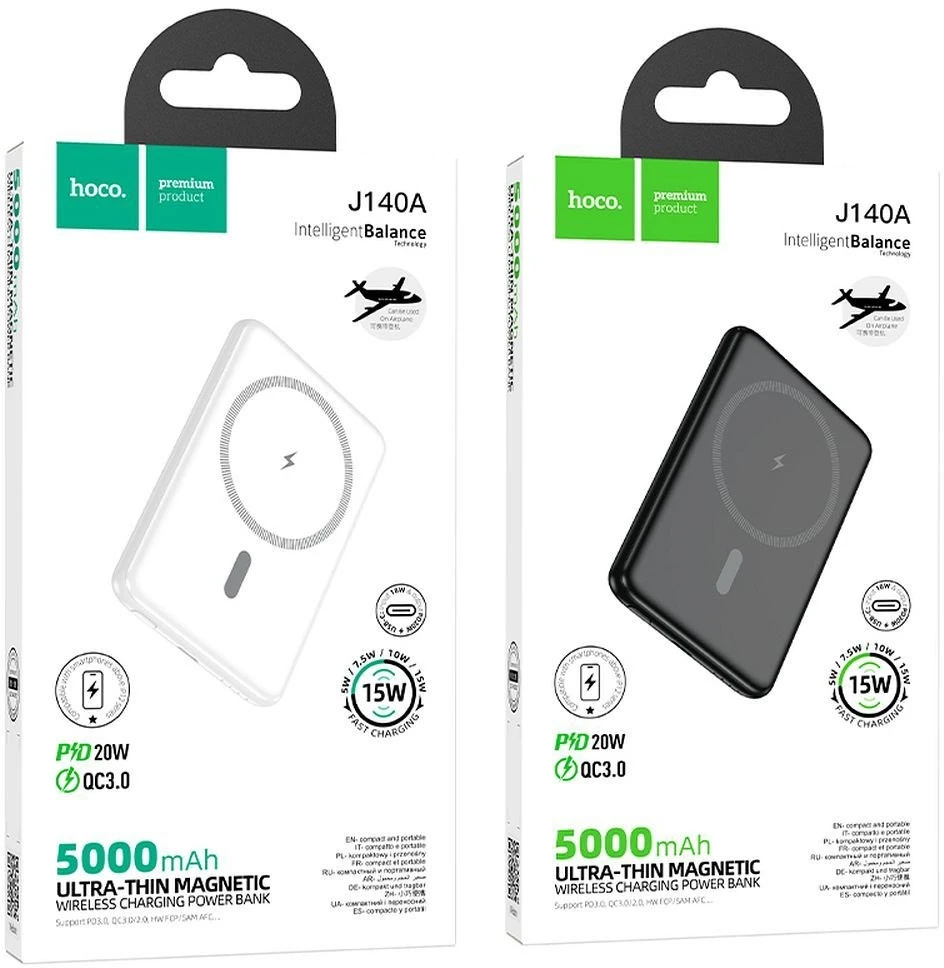 Išorinė baterija, suderinama su „MagSafe Hoco 5000 mAh QC PD 2A 20W“, itin plona, J140A, balta