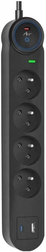 Extension cord 4 sockets + USB A + USB C Art FU910 1,5 m juodas