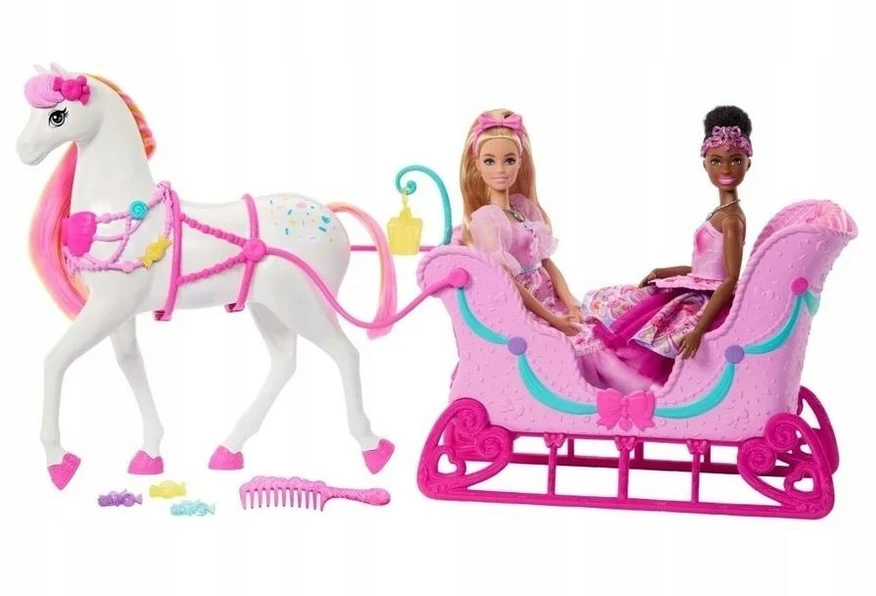 Mattel BARBIE NUTCRACKER LAND OF SWEETS žirgo ir rogių rinkinys - Spragtuko kolekcija (JNH63)