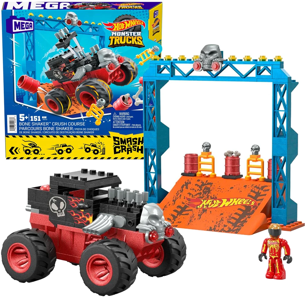 Mattel Hot Wheels Monster truck kaskadininkų kaladėlės 151ele automobilis + rampa ZA5996