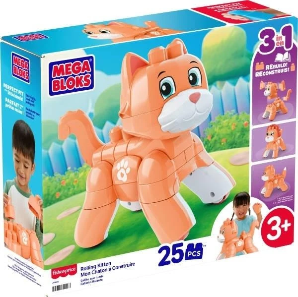 Mattel MEGA BLOKS ROLLING KITTEN 3 in 1 kačiuko konstruktorius (JMK86)