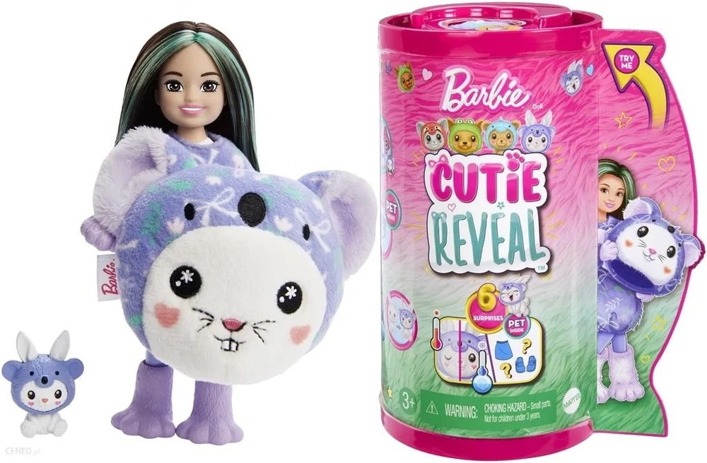 Mattel Čelsės „Cutie Reveal“ rinkinys, minkštutėlių kostiumų serija - triušelis + koala