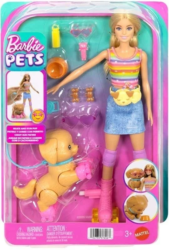 Mattel Lėlė Barbie su riedučiais ir šuniuku
