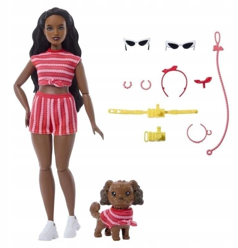 Mattel Lėlė Barbie su šuniuku dryžuotu kostiumėliu
